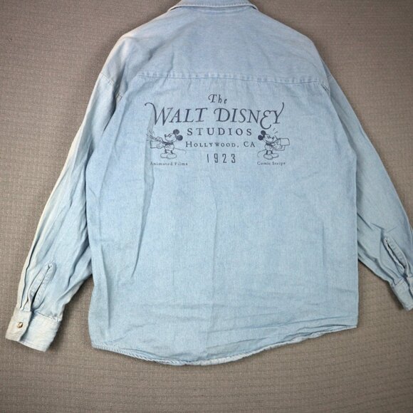 Disney Store Walt Disney Studios Denim Button Up Faded Mens Large Vintage 2000s - Picture 8 of 8